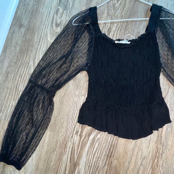 Black Smocked Top with Sheer Long Sleeves🤩 - Picture 2 of 4
